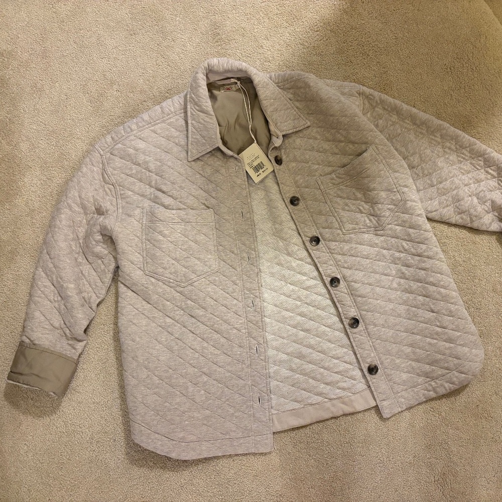 NWT Faherty Epic Quilted Fleece Shirt Jacket Oatmeal Melange size Large